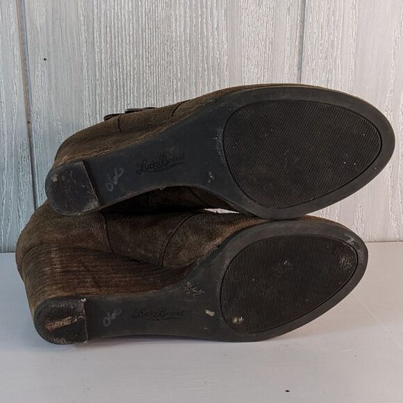 Lucky Brand Sumarah Wedge Ankle Boots Suede Leather Booties SZ 9B EUC - Picture 7 of 8